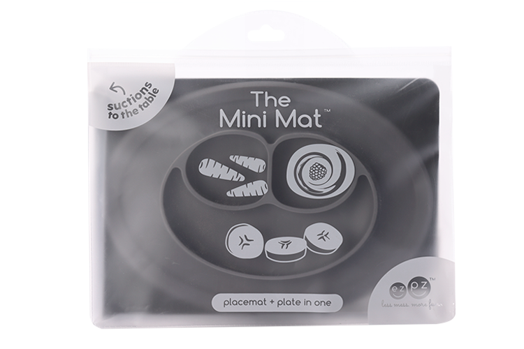 Тарелка EZPZ Mini Mat силикон прилипающ с подставкой темно-серая