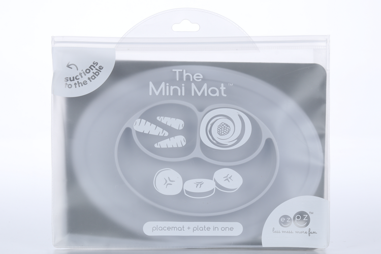Тарелка EZPZ Mini Mat силикон прилипающ с подставкой светло-серая