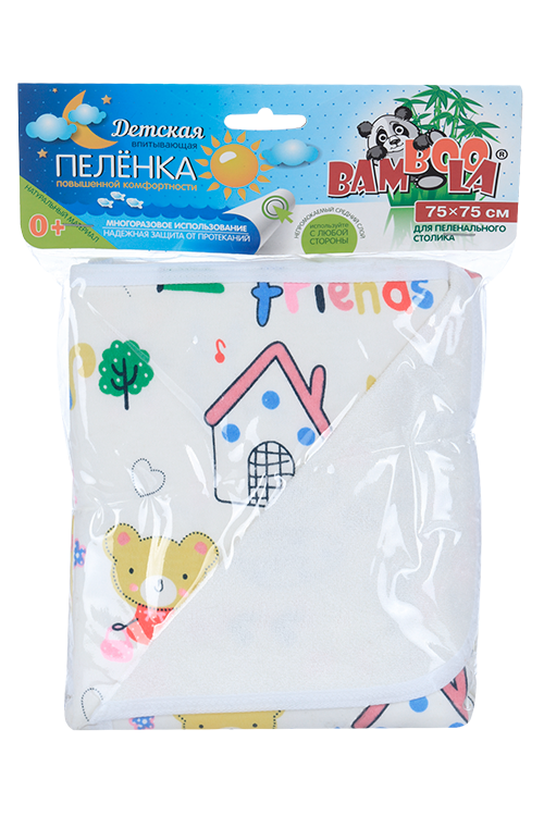 Пеленка Бамбула непромок д/пеленального столика домики/велосипеды/белый 75х75 см