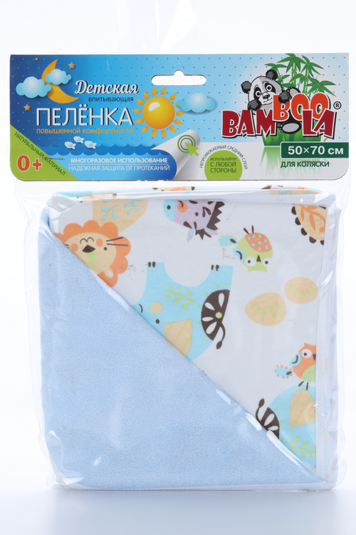 Пеленка Бамбула непромок двусторонняя/трехслойная голубой/белый 50х70 см