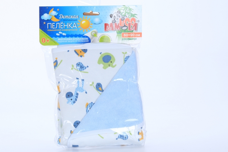 Пеленка Бамбула непромок д/кроватки слоны/бублики синий 60х90 см