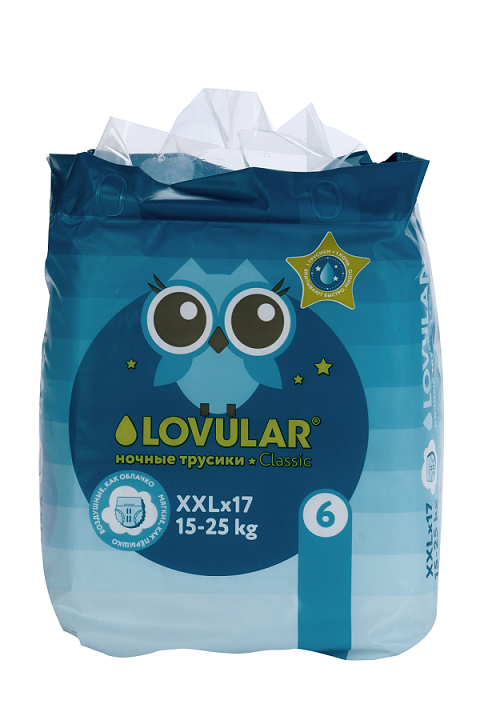 Трусики-подгузники Ловулар ночные Классик XXL (15-25 кг), 17 шт