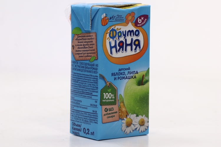 Напиток Фрутоняня сокосодержащий яблоко/липа/ромашка (с 6 мес), 200 мл, 18 шт