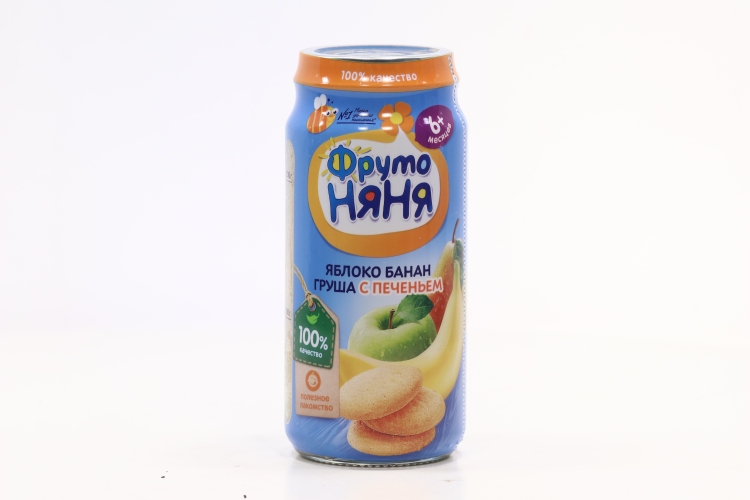 Пюре Фрутоняня яблоко/банан/груша/печенье (с 6 мес), 250 г, 12 шт