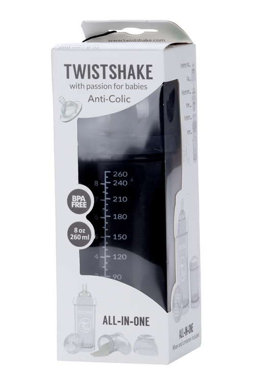 Бутылочка Twistshake антиколиковая д/кормления с контейнером черная, 260 мл