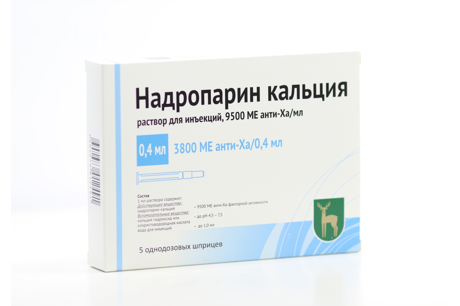 Надропарин кальция 9500 анти-Ха МЕ/мл, 0,4 мл, 5 шт, раствор для инъекций