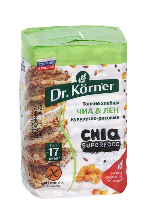 Хлебцы Dr. Korner хрустящие кукурузно-рисовые с чиа и льном, 100 г