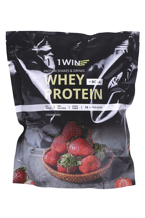 Протеин сывороточный 1WIN whey protein для питания спортсменов клубника, 900 г