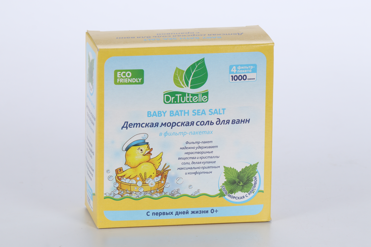 Соль Dr.Tuttelle морская с крапивой детск д/ванн 4 фильтр-пакета, 1 000 г