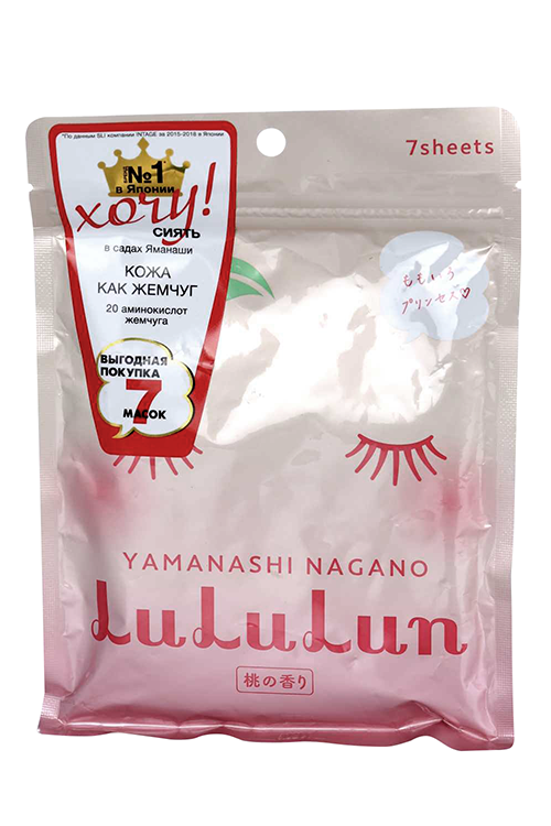 Маска д/лица Lululun увлажняющая и улучшающая цвет лица Peach, 7 шт