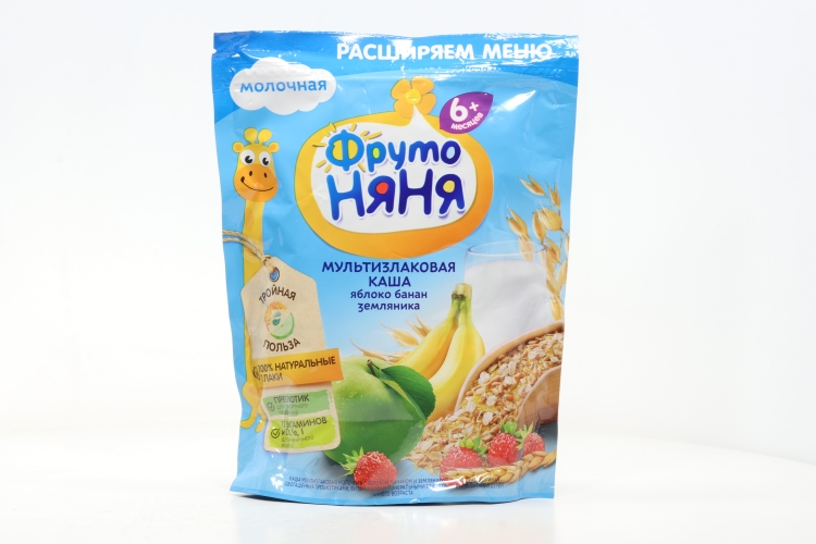 Каша Фрутоняня мультизлаковая молочная яблоко/банан/земляника (с 6 мес), 200 г