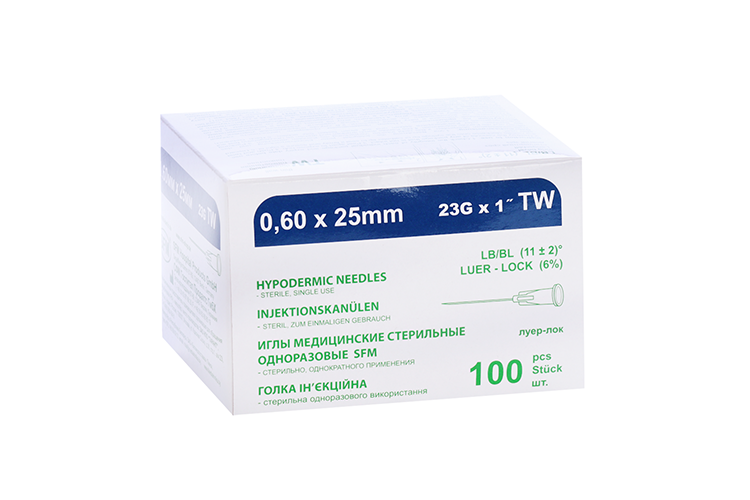 Игла иньекц СФМ 23G (0,60х25 мм), 100 шт