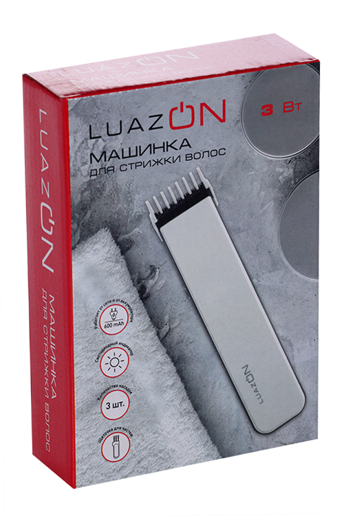 Машинка для стрижки LuazON LTRI-21, 3 Вт, насадки 3/6/9 мм, LED-индикатор., АКБ, белая