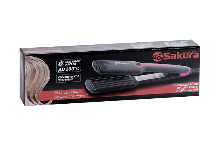 Щипцы-гофре Sakura SA-4518GR, 40 Вт, тефлоновое покрытие, 200˚С, зеленые