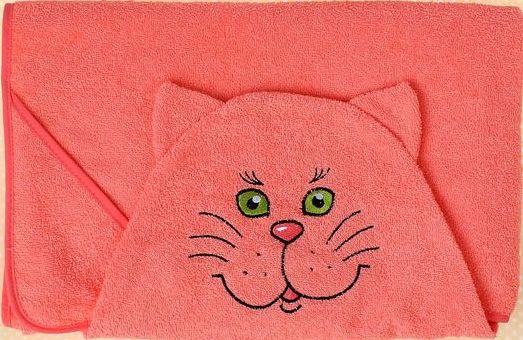 Полотенце-накидка махровое котик, 75×125 см, персик, Хл, 300 г/м²