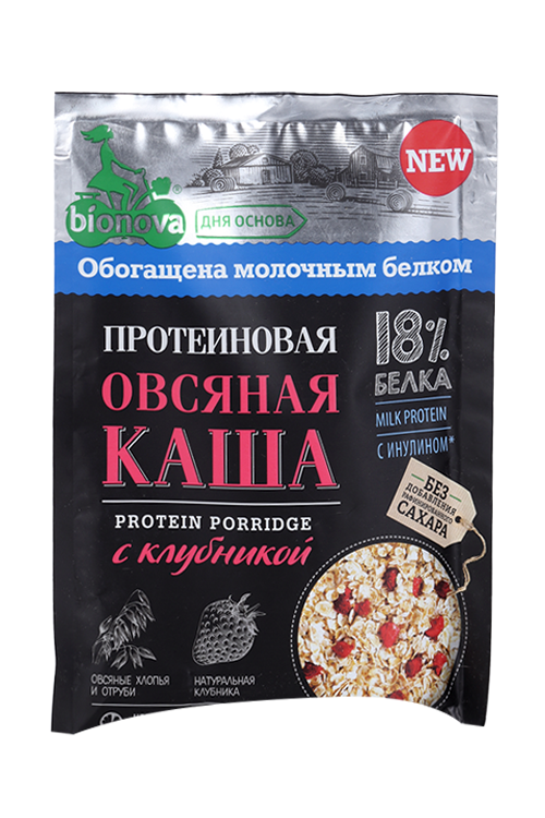 Каша Bionova овсяная/протеиновая с клубникой б/сахара, 40 г