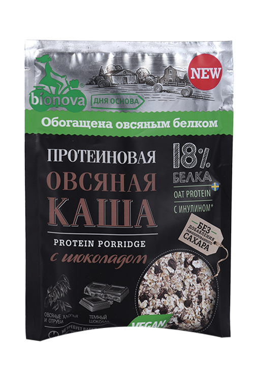 Каша Bionova овсяная/протеиновая с шоколадом б/сахара, 40 г