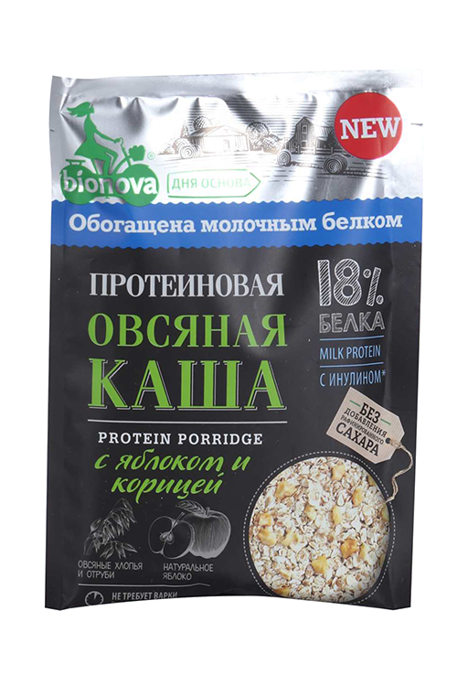 Каша Bionova овсяная/протеиновая с яблоком/корицей б/сахара, 40 г