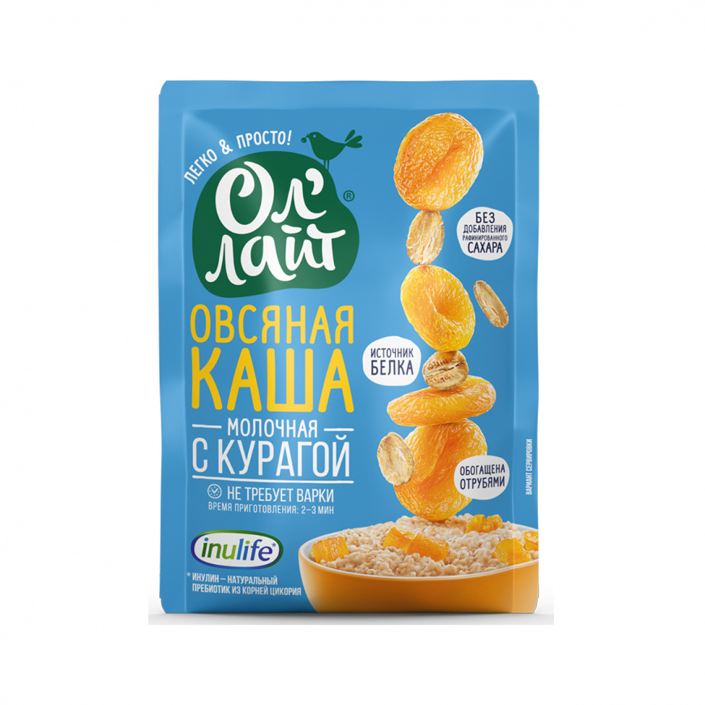 Каша Ол Лайт овсянная/молочная с курагой, 40 г