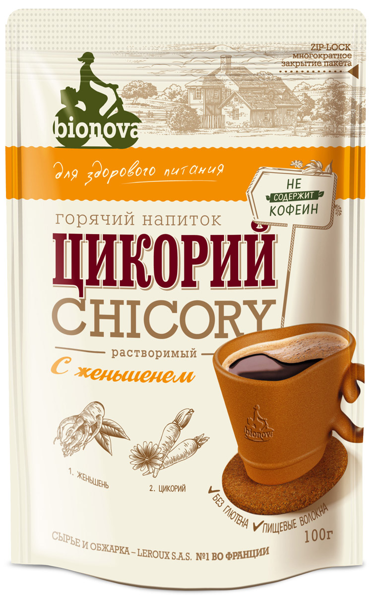 Напиток Bionova Цикорий горячий/растворимый с женьшенем, 100 г
