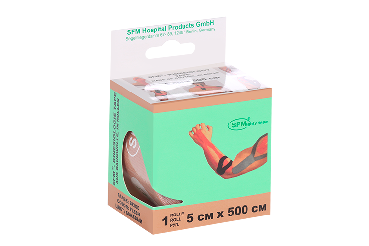 Лейкопластырь SFM-Plaster мед/фикс д/кинезиол тейпир в диспенсере 5х500 см, бежевый