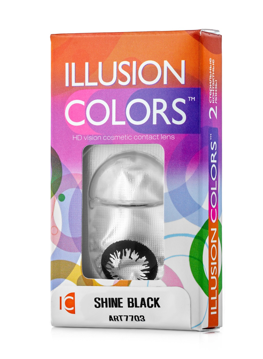 Линзы ILLUSION colors Shine black контактные 3 месяца -0.0/14.0/8.6/2 шт