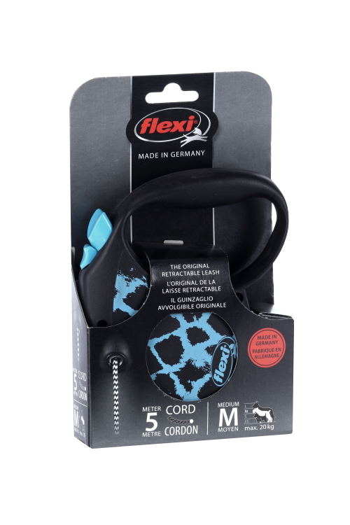 Поводок-рулетка Flexi safari cord M 5 м 20 кг черный с голубым