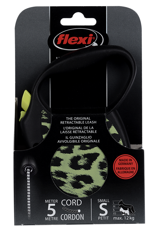 Поводок-рулетка Flexi safari cord S 5 м 12 кг черный с желтым