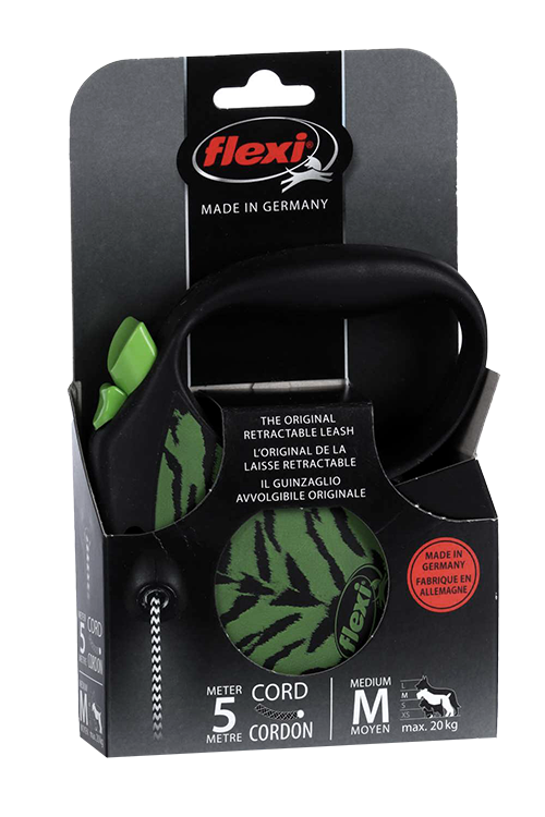 Поводок-рулетка Flexi safari cord M 5 м 20 кг черный с зеленым