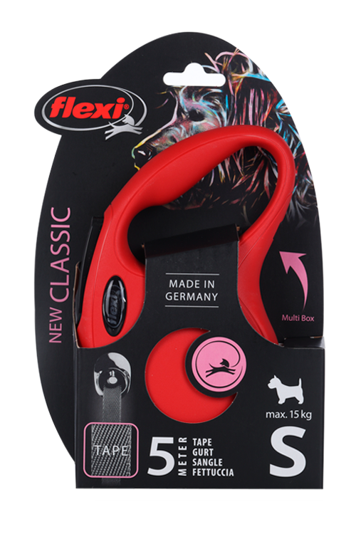 Поводок-рулетка Flexi new classic tape S 5 м до 15 кг красный