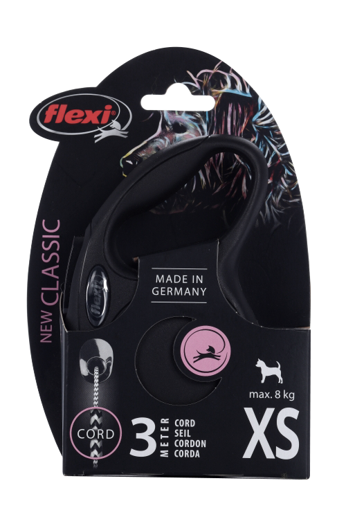Поводок-рулетка Flexi new classic cord XS 3 м 8 кг черный