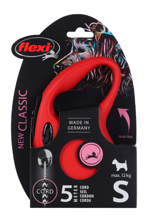 Поводок-рулетка Flexi new classic cord S 5 м 12 кг красный