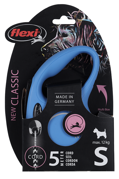 Поводок-рулетка Flexi new classic cord S 5 м 12 кг синий