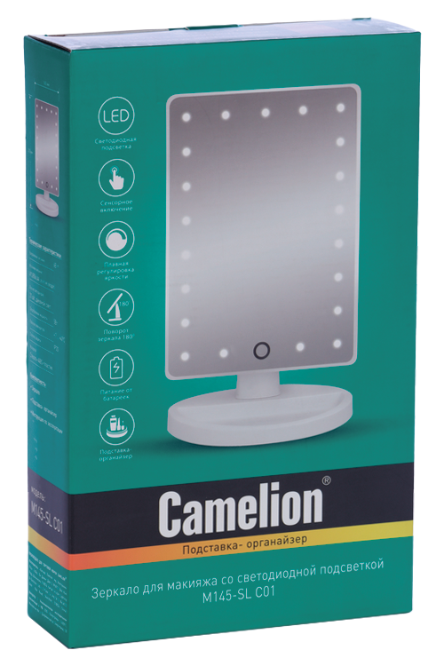 Зеркало Camelion д/макияжа косметическое с led подсветкой цвет белый