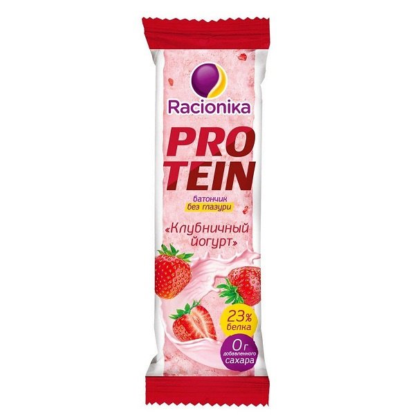 Батончик Рационика Protein Клубничный йогурт неглаз/высокобелковый, 45 г