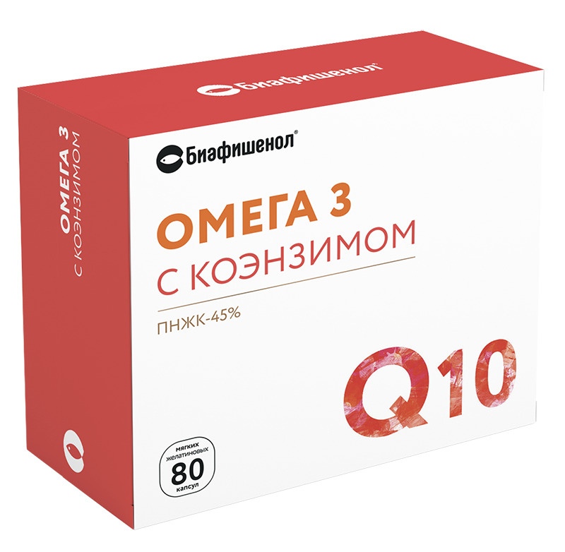 Биафишенол Омега-3 с коэнзимом, 350 мг, 80 шт, капсулы