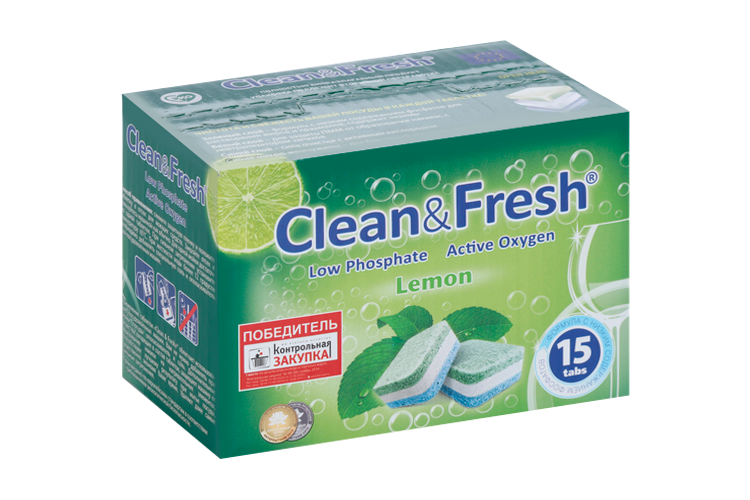 Таблетки для посудомоечных машин Clean & Fresh All in 1, 15 шт