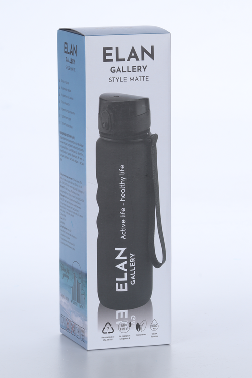 Бутылка д/воды Elan Gallery 7,8х7,8х28,5 см Style Matte с углублен д/пальцев Черная 1 л