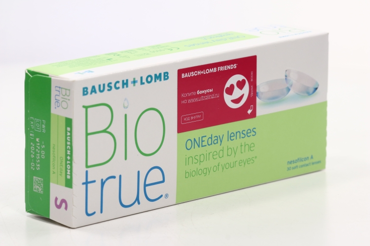 Линзы Bausch+Lomb BioTrue ONEday контактные R 8.6 (диоптрия -5,0), 30 шт