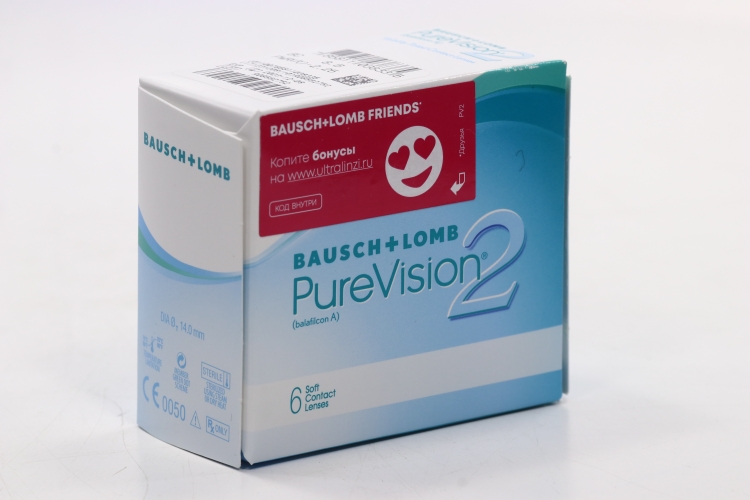 Линзы Bausch+Lomb Pure Vision 2 контактные R 8.6 (диоптрия -2,25), 6 шт