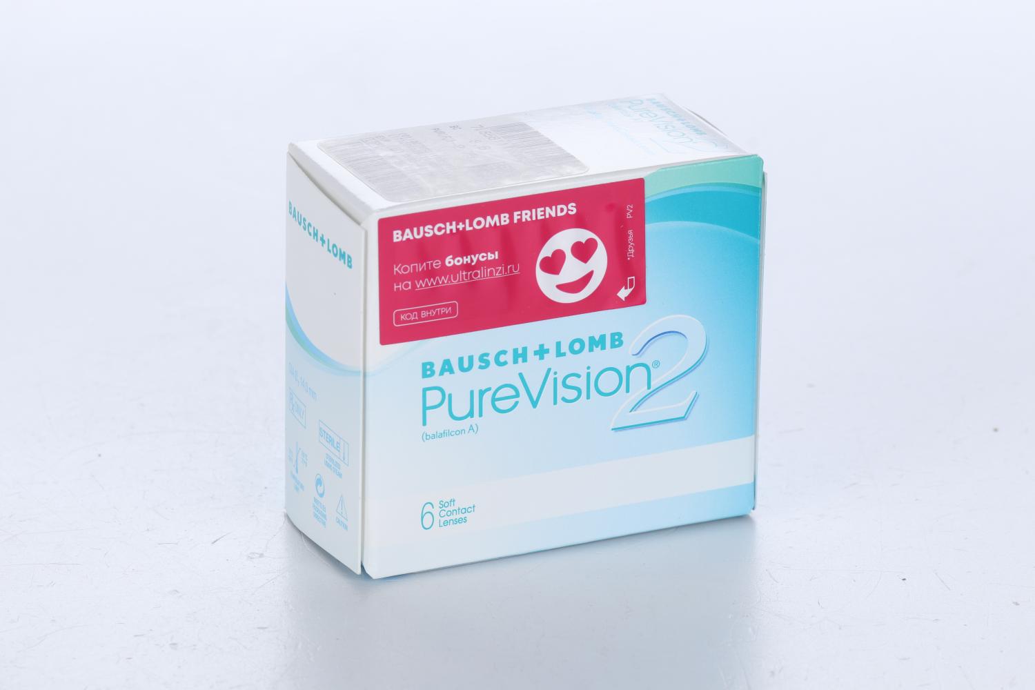 Линзы Bausch+Lomb Pure Vision 2 контактные R 8.6 (диоптрия -2,75), 6 шт