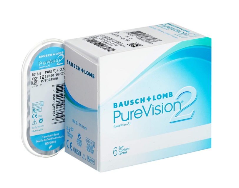 Линзы Bausch+Lomb Pure Vision 2 контактные R 8.6 (диоптрия -3,25), 6 шт