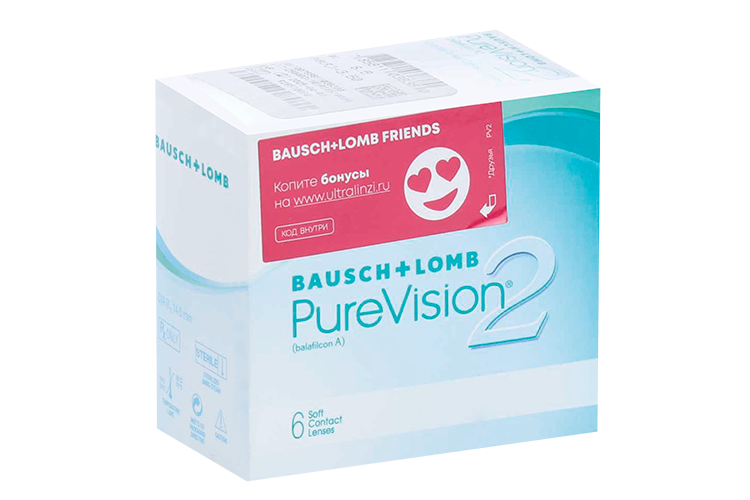 Линзы Bausch+Lomb Pure Vision 2 контактные R 8.6 (диоптрия -3,5), 6 шт