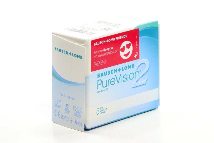 Линзы Bausch+Lomb Pure Vision 2 контактные R 8.6 (диоптрия -1,25), 6 шт