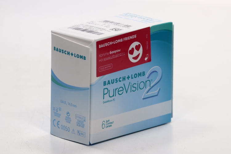 Линзы Bausch+Lomb Pure Vision 2 контактные R 8.6 (диоптрия -1,5), 6 шт