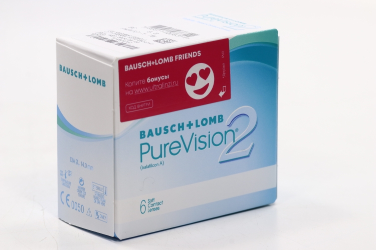 Линзы Bausch+Lomb Pure Vision 2 контактные R 8.6 (диоптрия -1,75), 6 шт