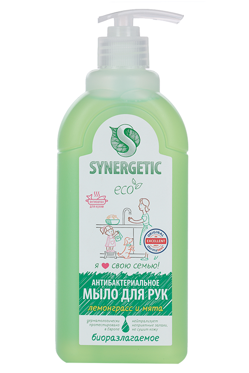Мыло жидкое SYNERGETIC д/рук лемонграсс и мята антибактериальное, 500 мл