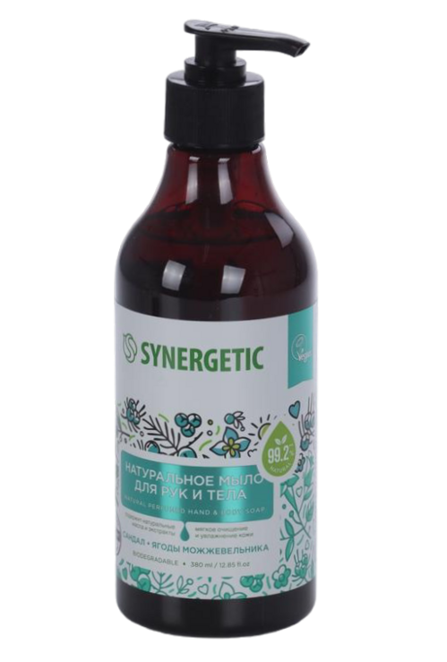 Мыло жидкое SYNERGETIC д/рук и тела сандал и ягоды можжевельника, 380 мл