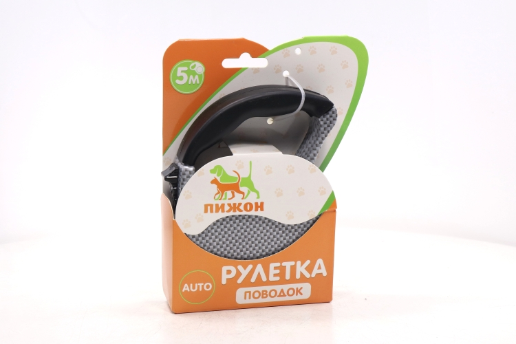 Рулетка с поводком-лентой, резиновая ручка, 5 м, вес животного до 15 кг
