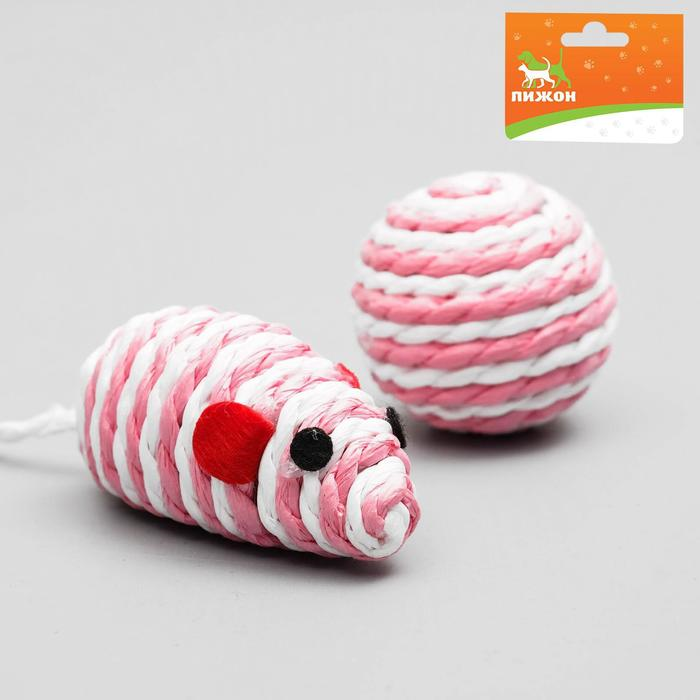 Набор игрушек д/кошек мышь 5 см/шар 4 см микс цветов